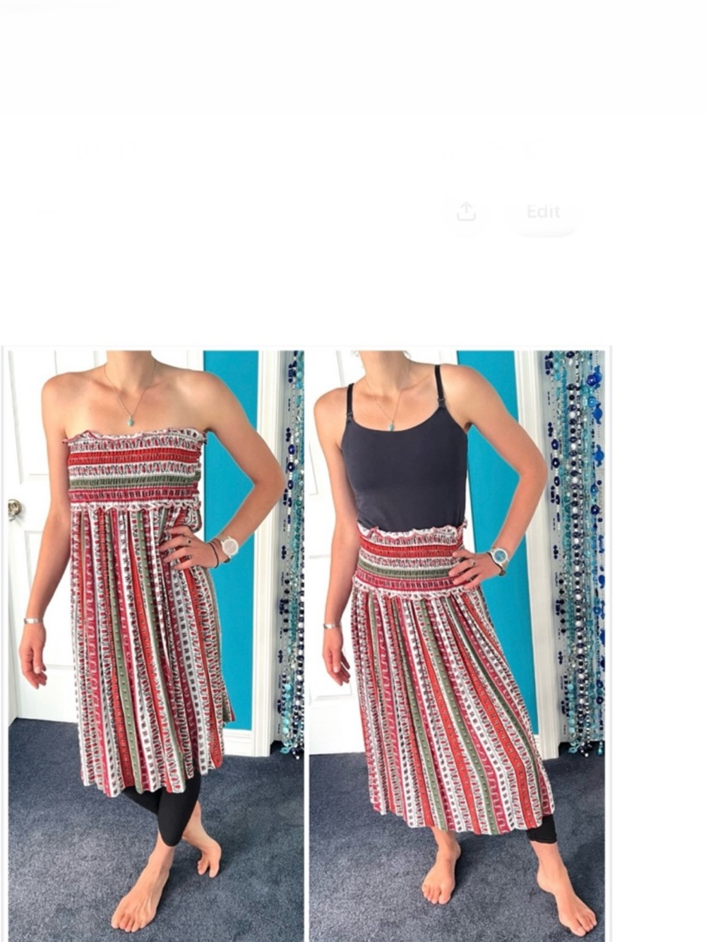 🇨🇦 Vintage Folk Art Smocked Convertible Skirt Dress Red Green Made in Canada